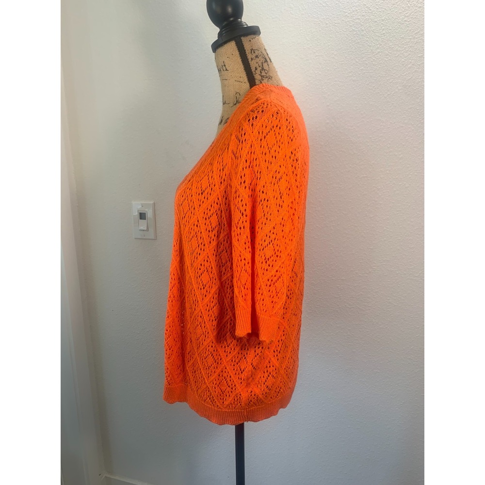 (H-237)Torrid Womens Orange Open Knit Cardigan Sweater Size 2X Plus Short Sleeve - Picture 3 of 9